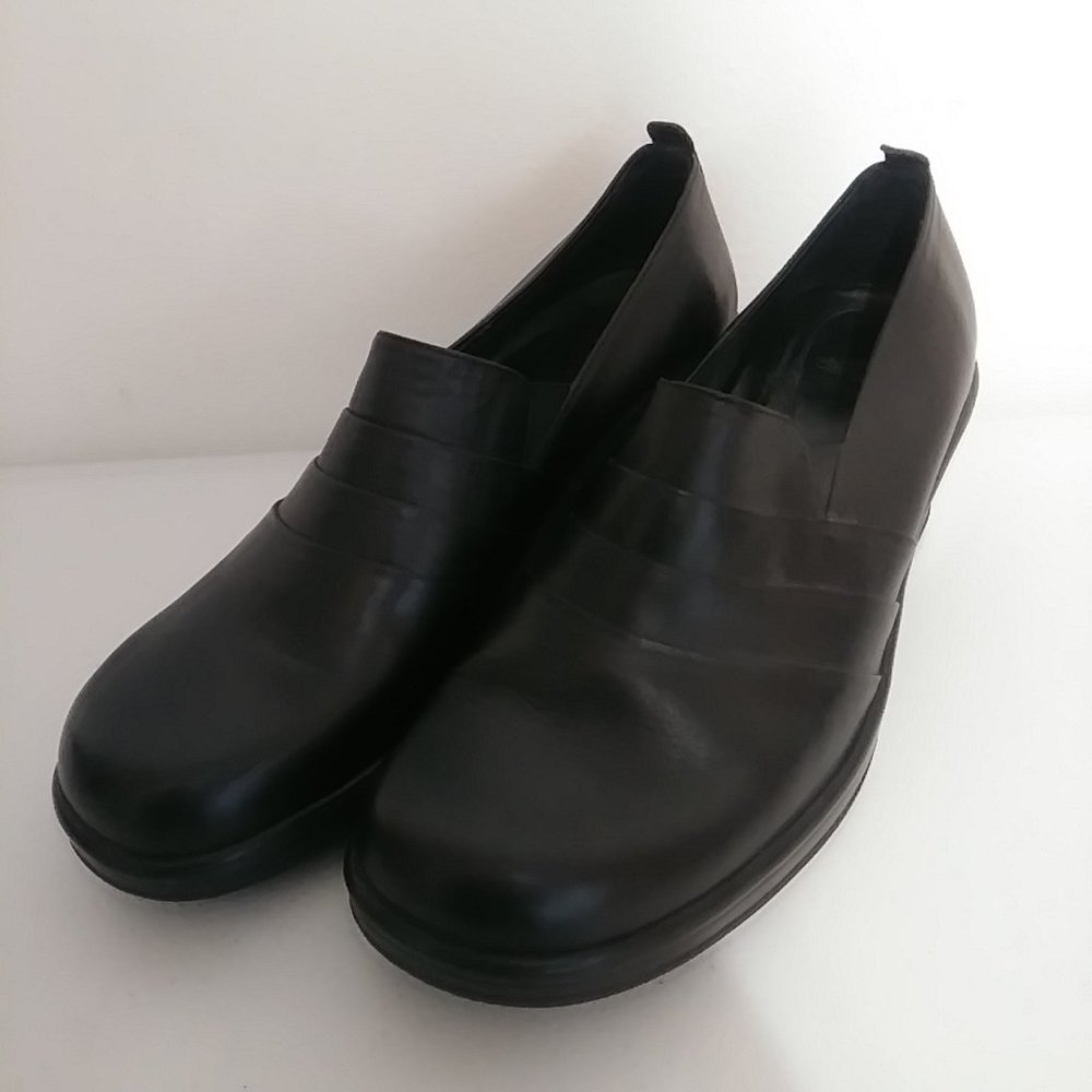 Dansko Slip on Wedge Loafers Leather Black Size 42
